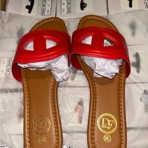 Women's Red Slide Sandals with Cutout Strap